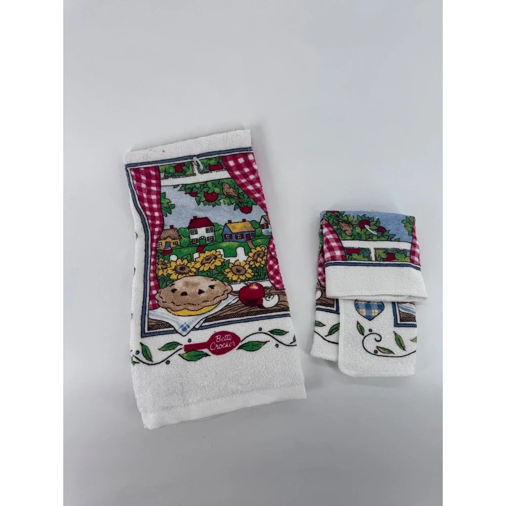 Vintage Betty Crocker Kitchen Towel Set of 2 Cottagecore Pie Sunflowers New‎